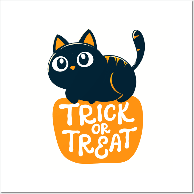 Cute Pumpkin Black Cat Lover Trick or Treat Funny Women Men Kids Wall Art by AimArtStudio